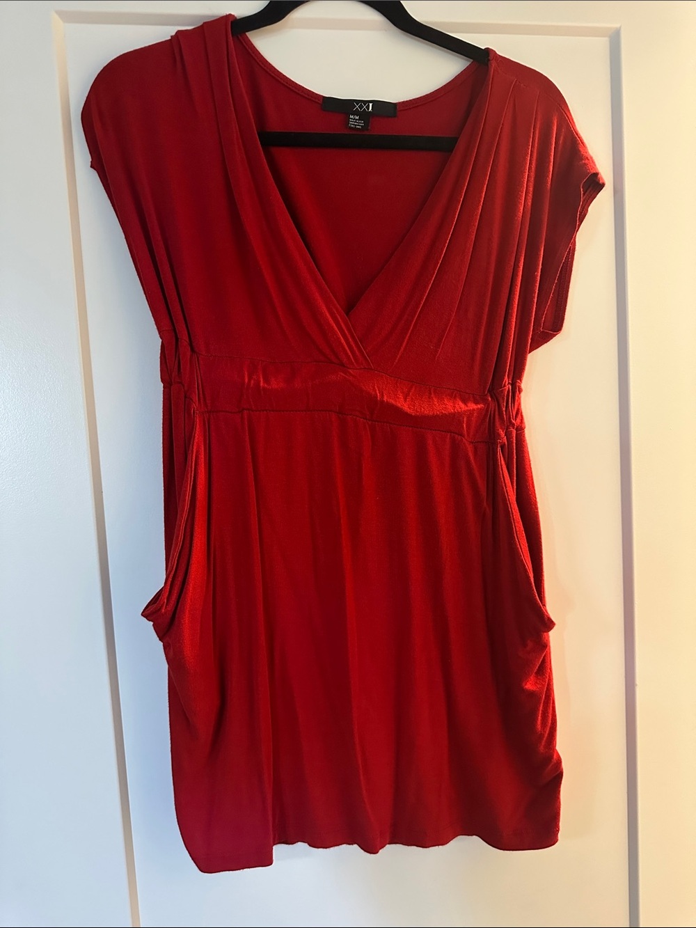 Forever 21 Red Surplice Midi Dress with Gathered Sides